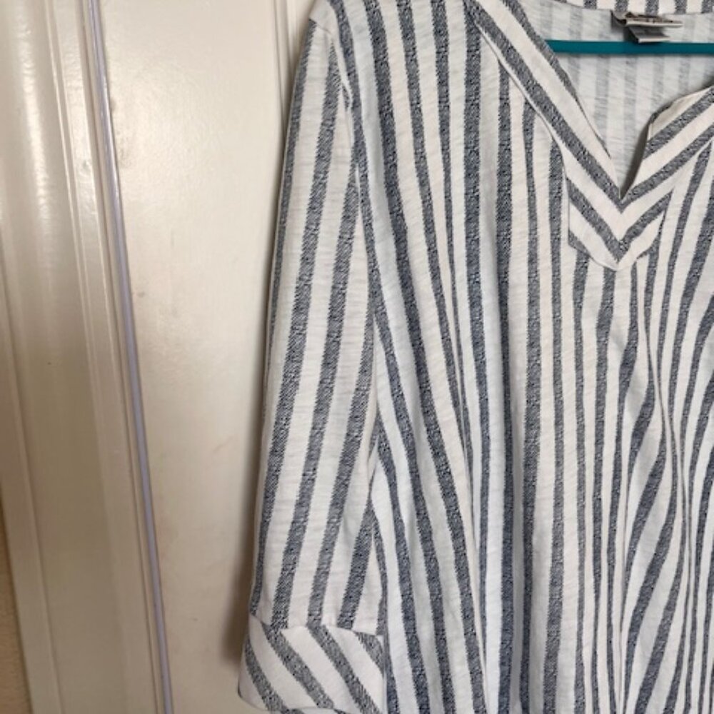 Wild Palm XL Blouse Vertical Stripes Navy on White - Picture 4 of 7